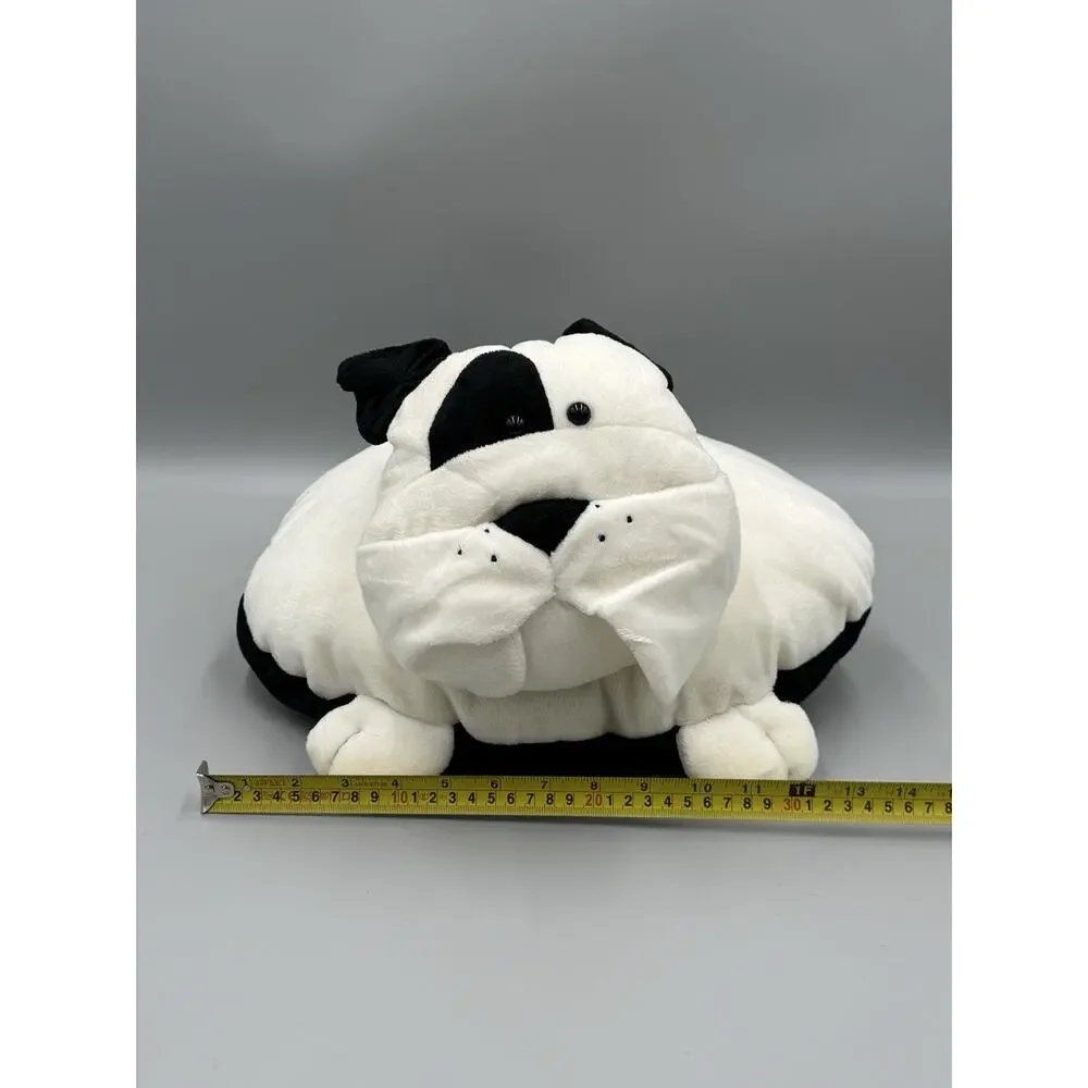 Pocket Pillow Bulldog Black And Ivory Dog Plush With Storage Pocket 12”